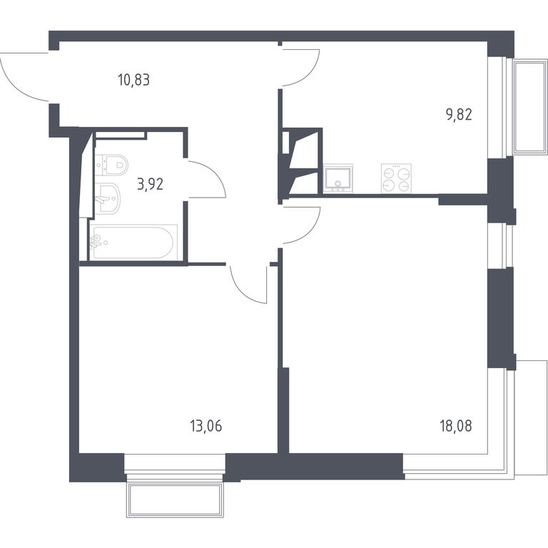 1-BD Apartment Sale, 55.71 sq. m. at Dolina Yauzy, Trudovaya Street, 23, Mytischi, Moscow Region, Russia #1