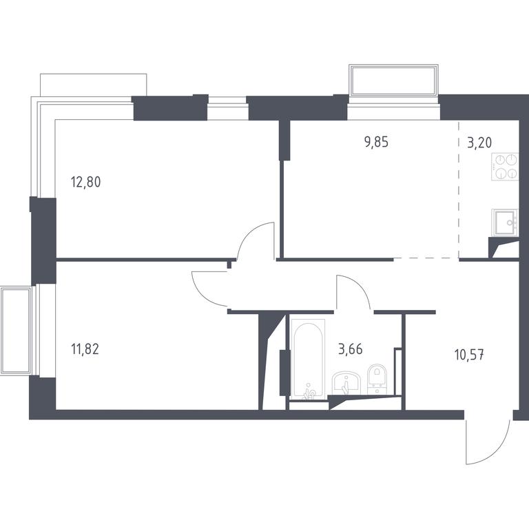 1-BD Apartment Sale, 51.9 sq. m. at Dolina Yauzy, Trudovaya Street, 23, Mytischi, Moscow Region, Russia #1