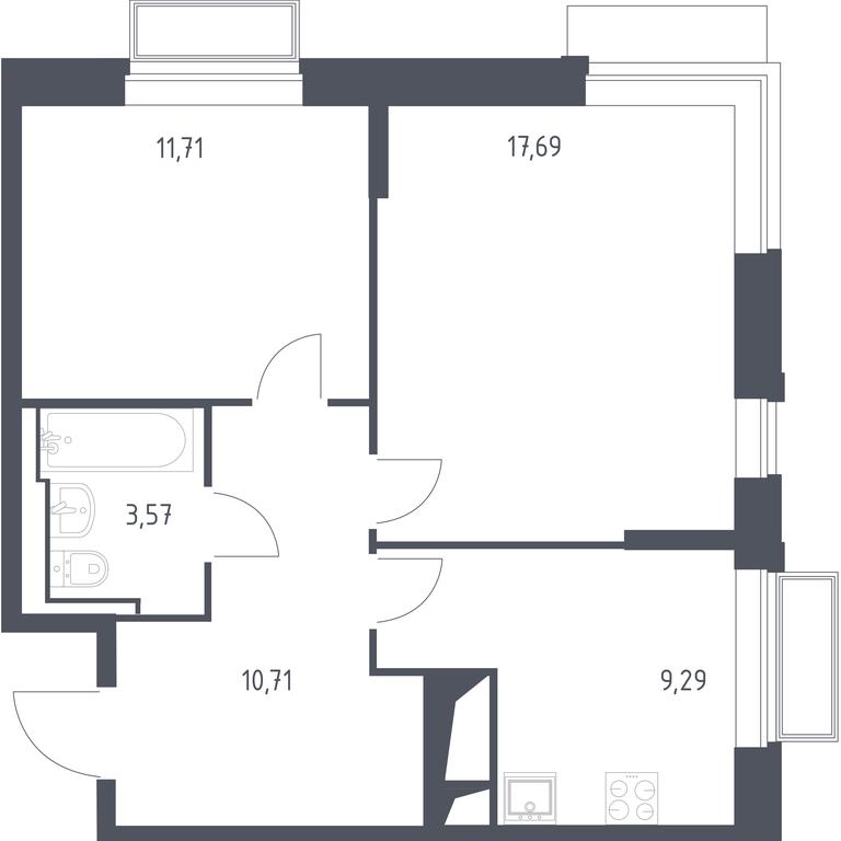 1-BD Apartment Sale, 52.97 sq. m. at Dolina Yauzy, Trudovaya Street, 23, Mytischi, Moscow Region, Russia #1