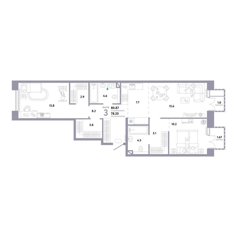 2-BD Apartment Sale, 80.87 sq. m. at Strana.Ozernaya, Ozyornaya Street, 42с7, Moscow, Russia #1 2-BD Apartment Sale, 80.87 sq. m. at Strana.Ozernaya, Ozyornaya Street, 42с7, Moscow, Russia #1