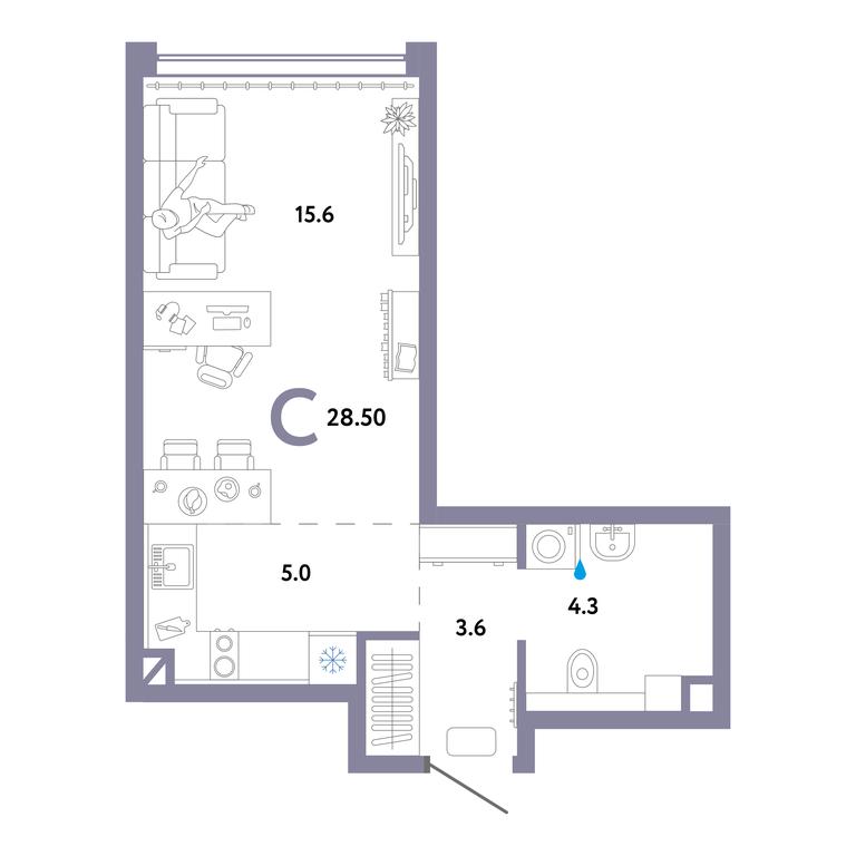 Apartment Sale, 28.5平方米 at Strana.Ozernaya, Ozyornaya Street, 42с7, Moscow, Russia #1