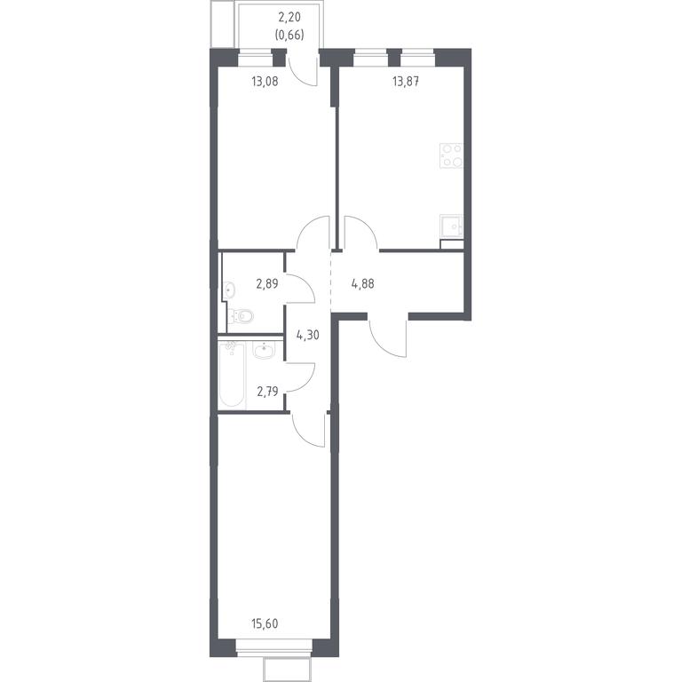 1-BD Apartment Sale, 58.07 sq. m. at Prigorod Lesnoe, Molodyozhny bulvar, 6, derevnya Misaylovo, Leninskiy City District, Moscow Region, Russia #1