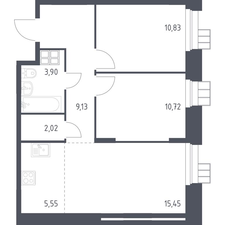 2-BD Apartment Sale, 57.6 sq. m. at Troparevo Park, Kiyevskoye shosse, 21-y kilometr, 3с4, Mosrentgen Settlement, Moscow, Russia #1