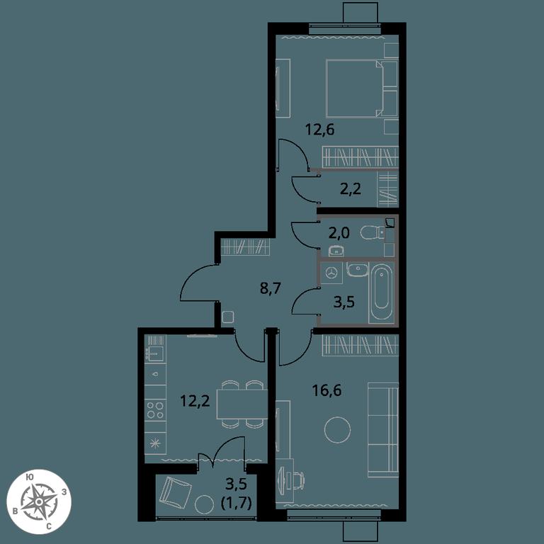 2-BD Apartment Sale, 59.5 sq. m. at Pervy Yuzhny, zhiloy kompleks Pervy Yuzhny, Leninskiy City District, Moscow Region, Russia #1 2-BD Apartment Sale, 59.5 sq. m. at Pervy Yuzhny, zhiloy kompleks Pervy Yuzhny, Leninskiy City District, Moscow Region, Russia #1