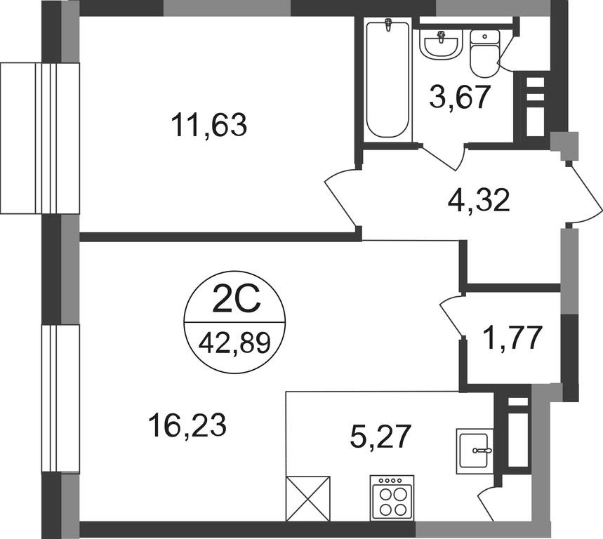 2-BD Apartment Sale, 42.89 sq. m. at Novograd Pavlino, Kosinskoye shosse, 2, Novoye Pavlino Microdistrict, Balashikha, Moscow Region, Russia #1
