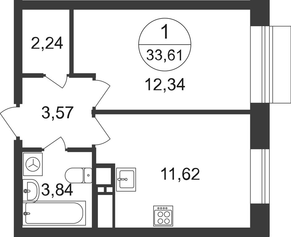 Apartment Sale, 33.61平方米 at Novograd Pavlino, Kosinskoye shosse, 2, Novoye Pavlino Microdistrict, Balashikha, Moscow Region, Russia #1