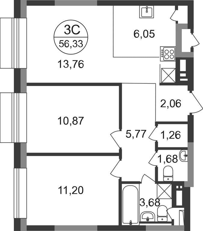 3-BD Apartment Sale, 56.33平方米 at Novograd Pavlino, Kosinskoye shosse, 2, Novoye Pavlino Microdistrict, Balashikha, Moscow Region, Russia #1