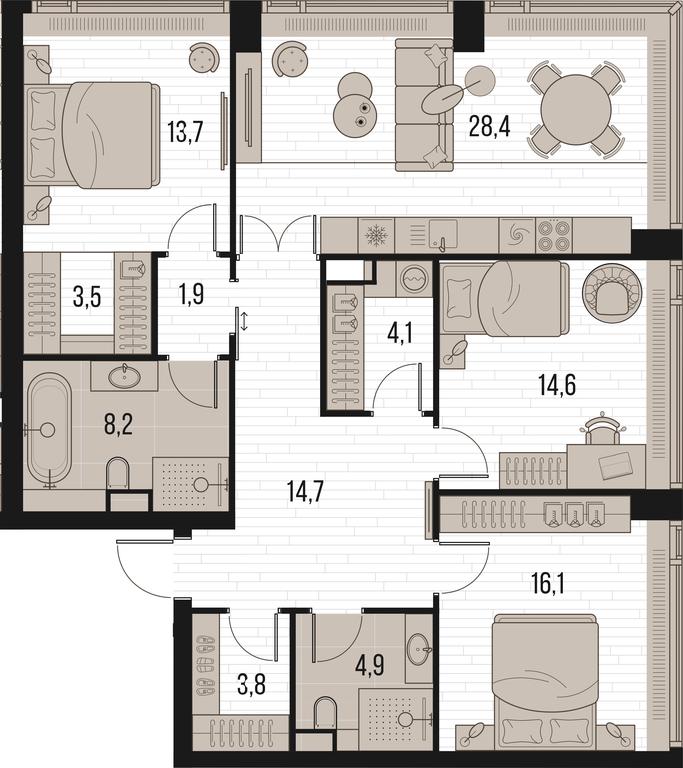 3-BD Apartment Sale, 115.7平方米 at High Life, Letnikovskaya Street, 11/10с1, Moscow, Russia #1