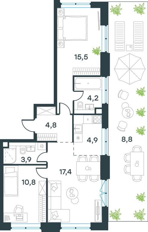 2-BD Apartment Sale, 71.7 sq. m. at Level Prichalnyi, Prichalny Drive, 8к1, Moscow, Russia #1