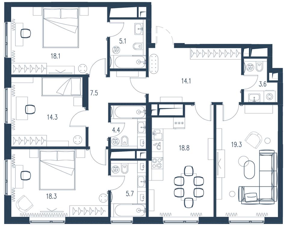 4-BD Apartment Sale, 129.7 sq. m. at Intonatsiya, Schukinskaya Street, 7/9с7, Moscow, Russia #1