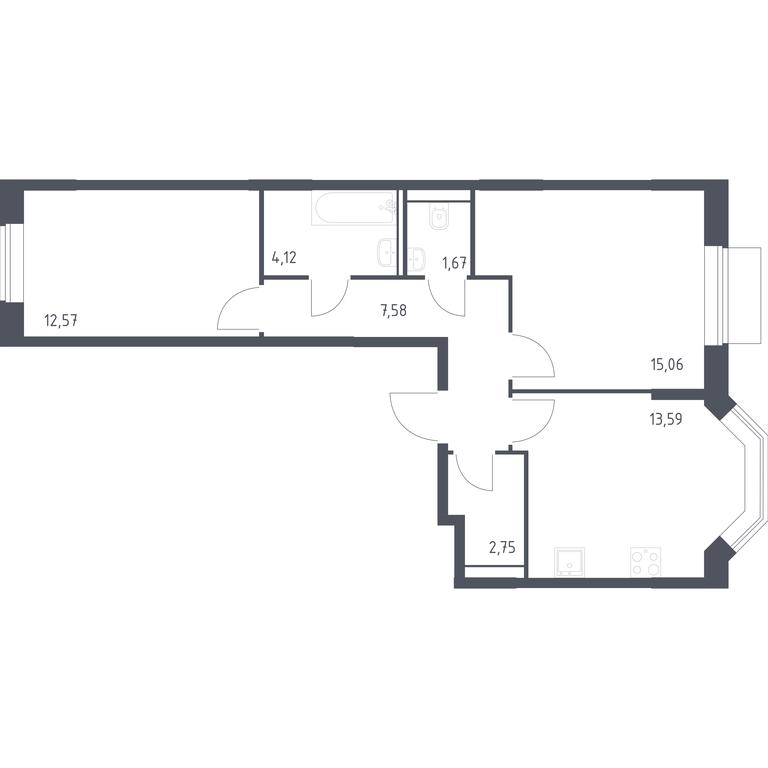 1-BD Apartment Sale, 57.34 sq. m. at Kvartal Domashnij, Donetskaya Street, 30с11, Moscow, Russia #1 1-BD Apartment Sale, 57.34 sq. m. at Kvartal Domashnij, Donetskaya Street, 30с11, Moscow, Russia #1