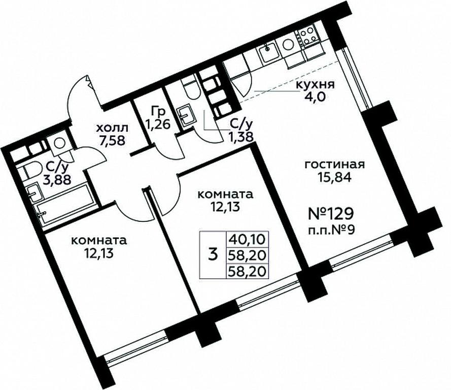 2-BD Apartment Sale, 58.2 sq. m. at Kvartal Rumyantsevo, ulitsa Admirala Kornilova, с1, Mosrentgen Settlement, Moscow, Russia #1 2-BD Apartment Sale, 58.2 sq. m. at Kvartal Rumyantsevo, ulitsa Admirala Kornilova, с1, Mosrentgen Settlement, Moscow, Russia #1