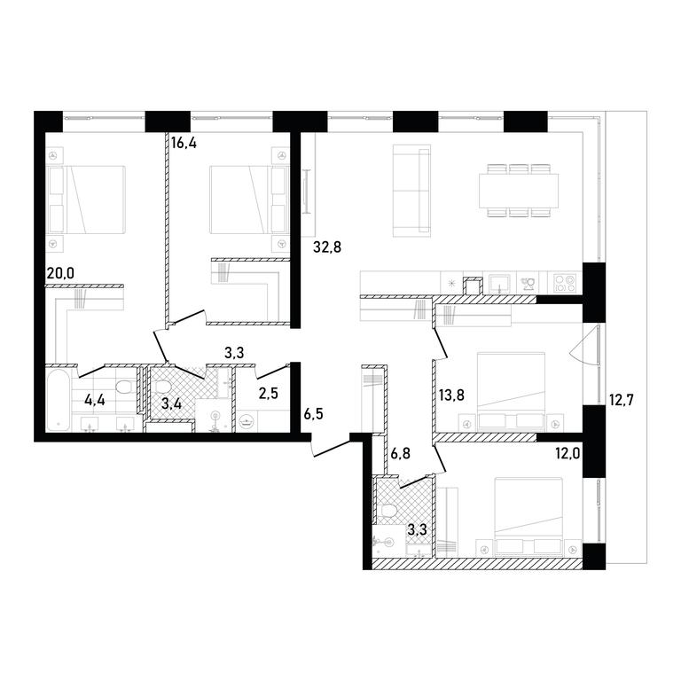 4-BD Apartment Sale, 129.07平方米 at Republic, Presnensky Val Street, 27с1, Moscow, Russia #1