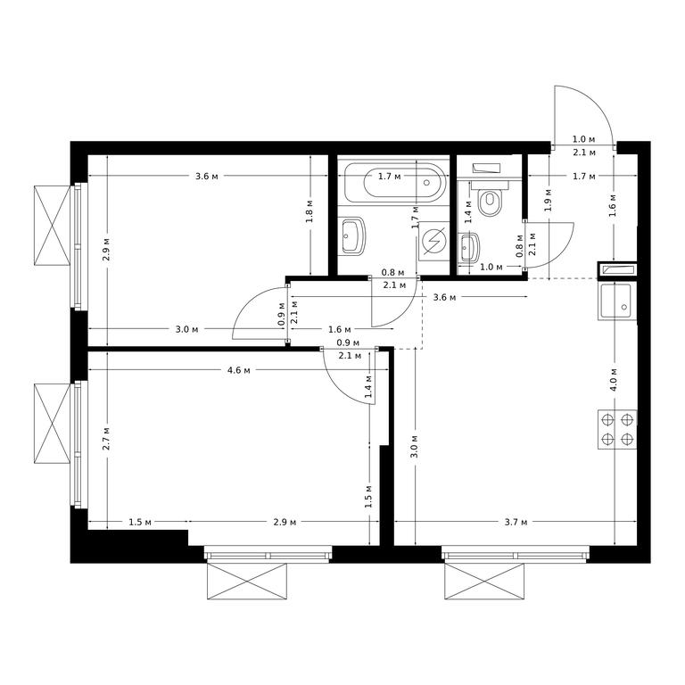 2-BD Apartment Sale, 46.2 sq. m. at Bolshaya Akademicheskaya 85, 3rd Nizhnelikhoborsky Drive, 1с16, Moscow, Russia #1