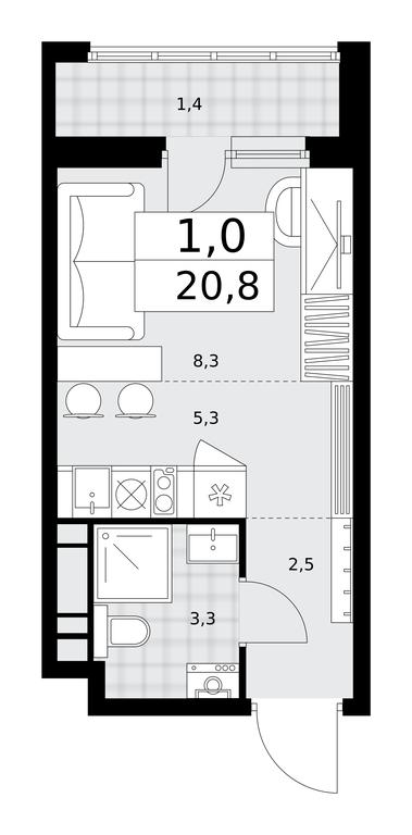 Apartment Sale, 20.8平方米 at Dzen-Kvartaly, ulitsa Aleksandry Monakhovoy, 2/3, Sosenskoye Settlement, Moscow, Russia #1