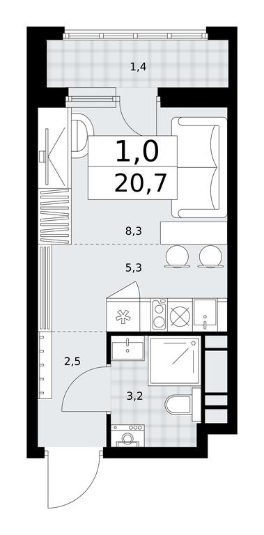 Apartment Sale, 20.7 sq. m. at Dzen-Kvartaly, ulitsa Aleksandry Monakhovoy, 2/3, Sosenskoye Settlement, Moscow, Russia #1