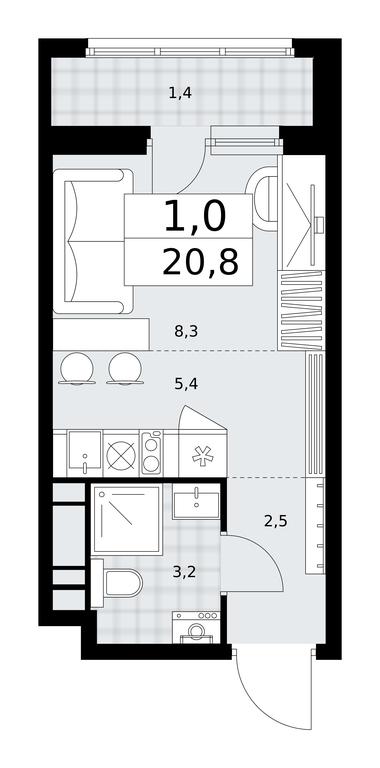 Apartment Sale, 20.8 sq. m. at Dzen-Kvartaly, ulitsa Aleksandry Monakhovoy, 2/3, Sosenskoye Settlement, Moscow, Russia #1
