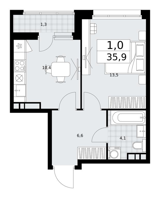 Apartment Sale, 35.9平方米 at Dzen-Kvartaly, ulitsa Aleksandry Monakhovoy, 2/3, Sosenskoye Settlement, Moscow, Russia #1