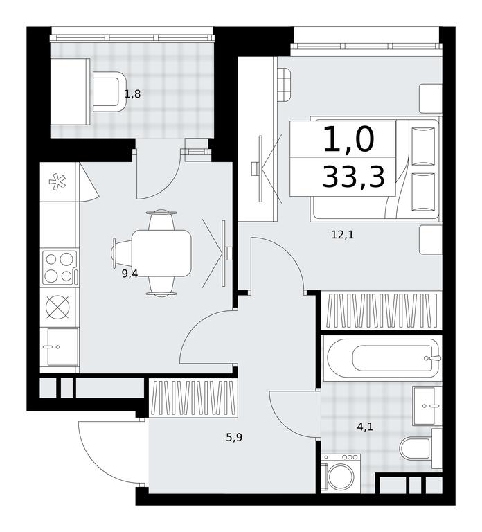 Apartment Sale, 33.3 sq. m. at Dzen-Kvartaly, ulitsa Aleksandry Monakhovoy, 2/3, Sosenskoye Settlement, Moscow, Russia #1