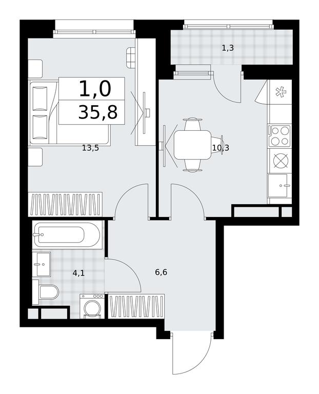 Apartment Sale, 35.8平方米 at Dzen-Kvartaly, ulitsa Aleksandry Monakhovoy, 2/3, Sosenskoye Settlement, Moscow, Russia #1