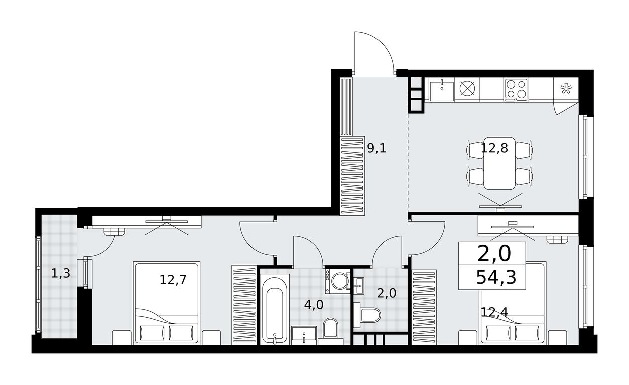 1-BD Apartment Sale, 54.3平方米 at Dzen-Kvartaly, ulitsa Aleksandry Monakhovoy, 2/3, Sosenskoye Settlement, Moscow, Russia #1