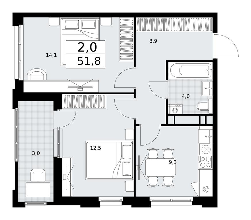 1-BD Apartment Sale, 51.8 sq. m. at Dzen-Kvartaly, ulitsa Aleksandry Monakhovoy, 2/3, Sosenskoye Settlement, Moscow, Russia #1