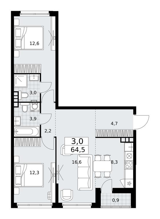 2-BD Apartment Sale, 64.5平方米 at Dzen-Kvartaly, ulitsa Aleksandry Monakhovoy, 2/3, Sosenskoye Settlement, Moscow, Russia #1