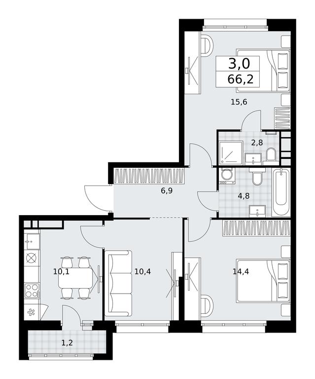 2-BD Apartment Sale, 66.2 sq. m. at Dzen-Kvartaly, ulitsa Aleksandry Monakhovoy, 2/3, Sosenskoye Settlement, Moscow, Russia #1