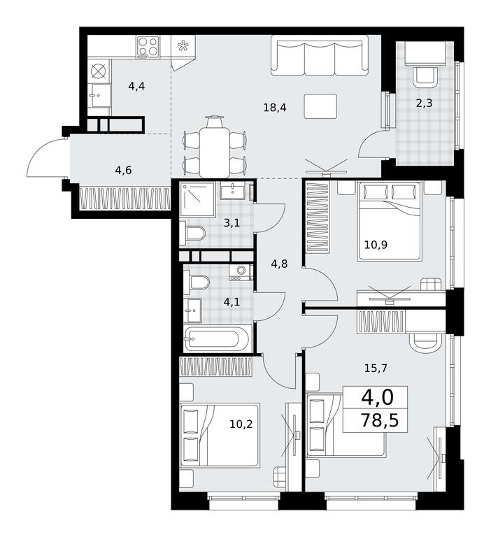 3-BD Apartment Sale, 78.5平方米 at Dzen-Kvartaly, ulitsa Aleksandry Monakhovoy, 2/3, Sosenskoye Settlement, Moscow, Russia #1