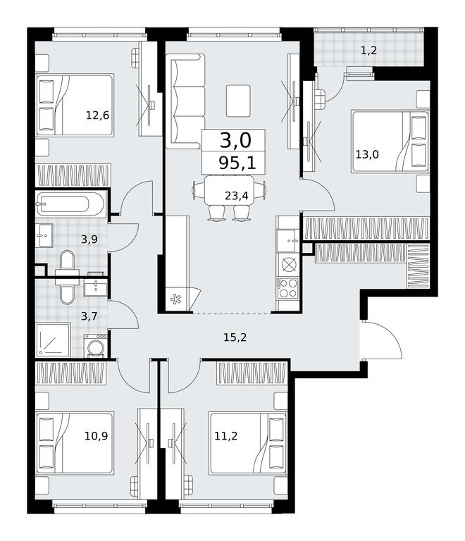 2-BD Apartment Sale, 95.1 sq. m. at Dzen-Kvartaly, ulitsa Aleksandry Monakhovoy, 2/3, Sosenskoye Settlement, Moscow, Russia #1