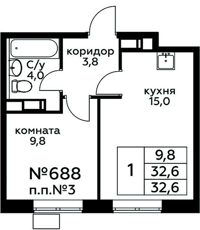 Apartment Sale, 32.6平方米 at Tsvetochnye Poliany, kvartal № 23, Filimonkovskoye Municipal Formation, Moscow, Russia #1