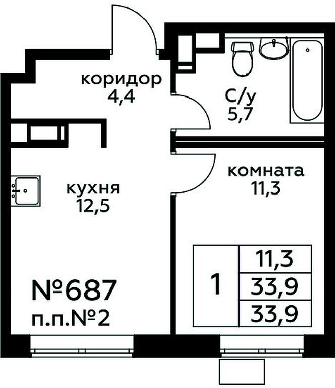 Продажа квартиры, 33,9 м² в ЖК «Цветочные Поляны», квартал № 23, поселение Филимонковское, Москва, Россия #1