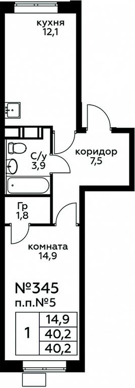 Apartment Sale, 40.2平方米 at Tsvetochnye Poliany, kvartal № 23, Filimonkovskoye Municipal Formation, Moscow, Russia #1