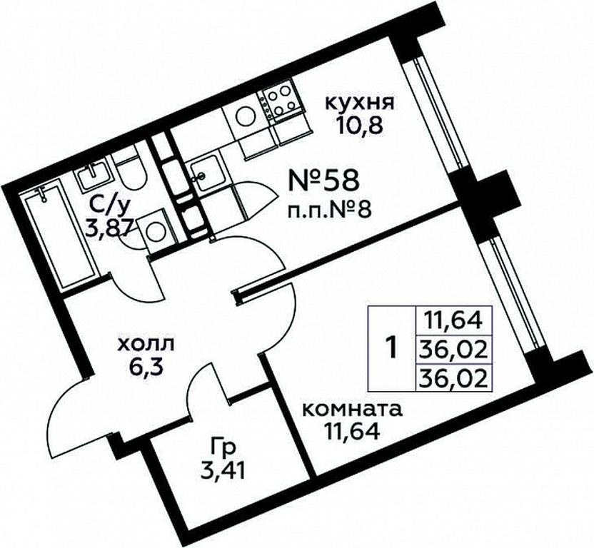 Apartment Sale, 36.02 sq. m. at Kvartal Rumyantsevo, ulitsa Admirala Kornilova, с1, Mosrentgen Settlement, Moscow, Russia #1