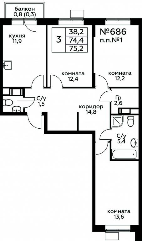 2-BD Apartment Sale, 75.2平方米 at Tsvetochnye Poliany, kvartal № 23, Filimonkovskoye Municipal Formation, Moscow, Russia #1 2-BD Apartment Sale, 75.2平方米 at Tsvetochnye Poliany, kvartal № 23, Filimonkovskoye Municipal Formation, Moscow, Russia #1
