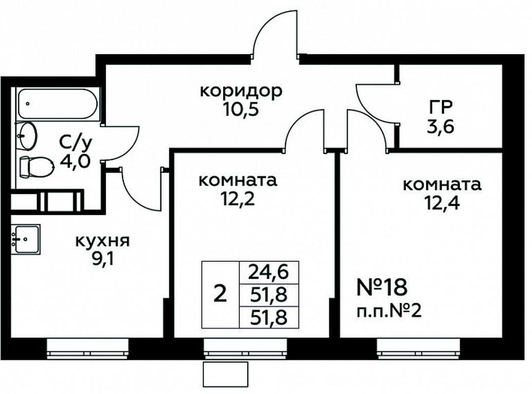 1-BD Apartment Sale, 51.8 sq. m. at Tsvetochnye Poliany, kvartal № 23, Filimonkovskoye Municipal Formation, Moscow, Russia #1