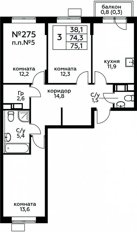 2-BD Apartment Sale, 75.1平方米 at Tsvetochnye Poliany, kvartal № 23, Filimonkovskoye Municipal Formation, Moscow, Russia #1 2-BD Apartment Sale, 75.1平方米 at Tsvetochnye Poliany, kvartal № 23, Filimonkovskoye Municipal Formation, Moscow, Russia #1