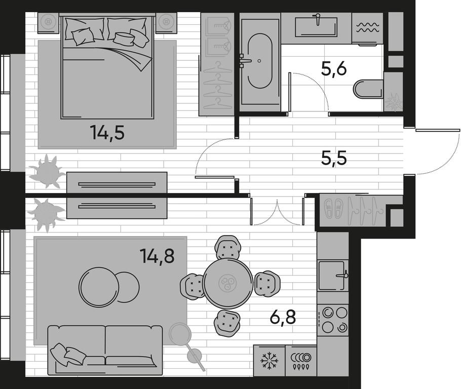 1-BD Apartment Sale, 47.2 sq. m. at Pride, Polkovaya Street, 1с27, Moscow, Russia #1