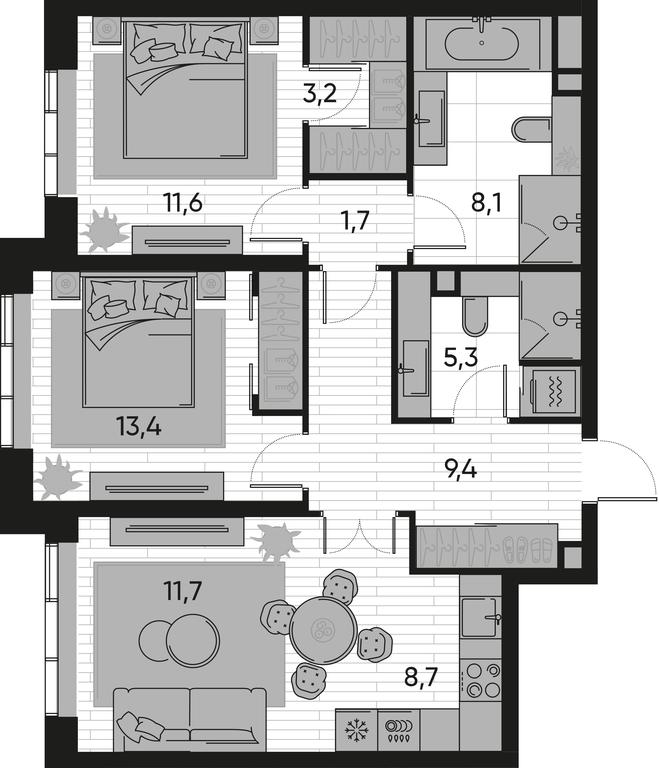 2-BD Apartment Sale, 73.1 sq. m. at Pride, Polkovaya Street, 1с27, Moscow, Russia #1