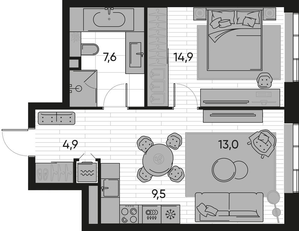 1-BD Apartment Sale, 49.9 sq. m. at Pride, Polkovaya Street, 1с27, Moscow, Russia #1