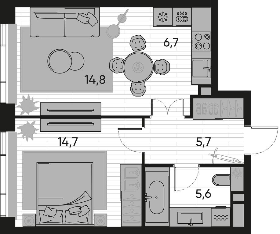 1-BD Apartment Sale, 47.5 sq. m. at Pride, Polkovaya Street, 1с27, Moscow, Russia #1