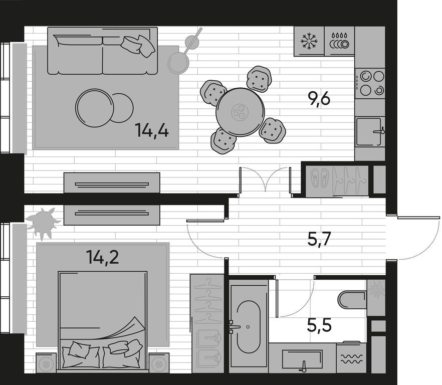 1-BD Apartment Sale, 49.4 sq. m. at Pride, Polkovaya Street, 1с27, Moscow, Russia #1