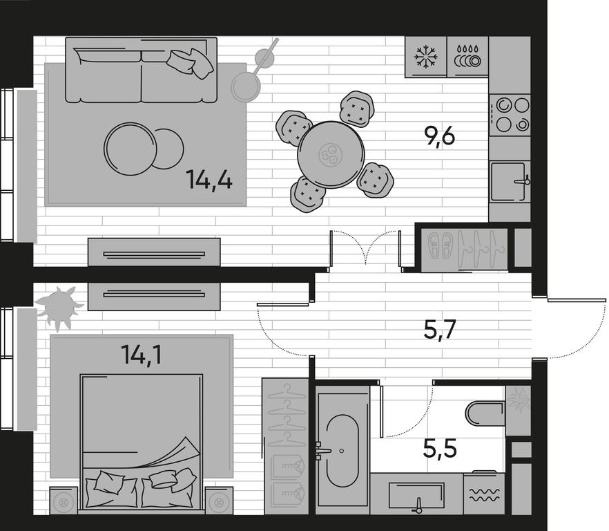 1-BD Apartment Sale, 49.3 sq. m. at Pride, Polkovaya Street, 1с27, Moscow, Russia #1