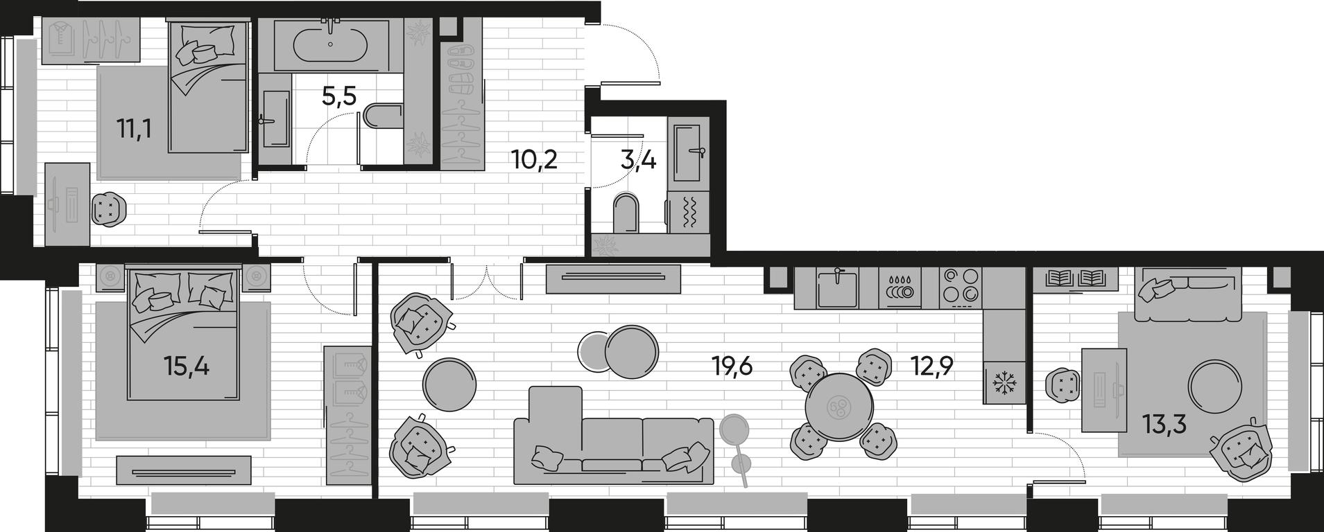 3-BD Apartment Sale, 91.5 sq. m. at Pride, Polkovaya Street, 1с27, Moscow, Russia #1