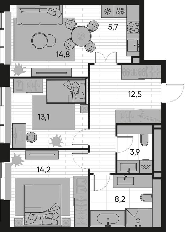 2-BD Apartment Sale, 72.4 sq. m. at Pride, Polkovaya Street, 1с27, Moscow, Russia #1