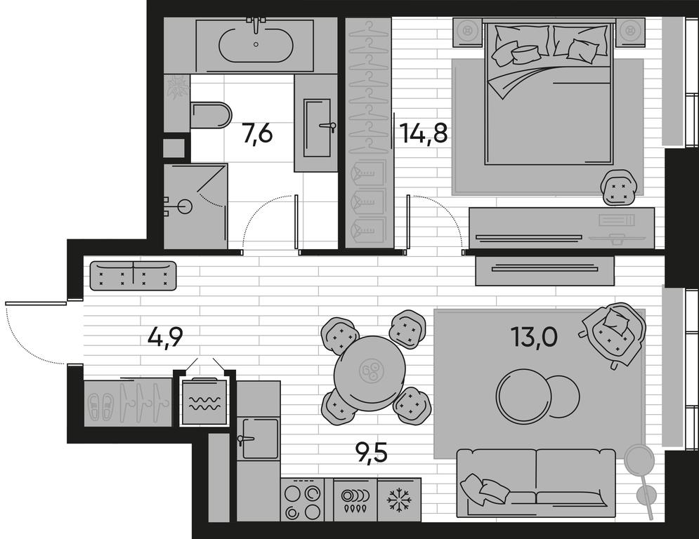 1-BD Apartment Sale, 49.8 sq. m. at Pride, Polkovaya Street, 1с27, Moscow, Russia #1