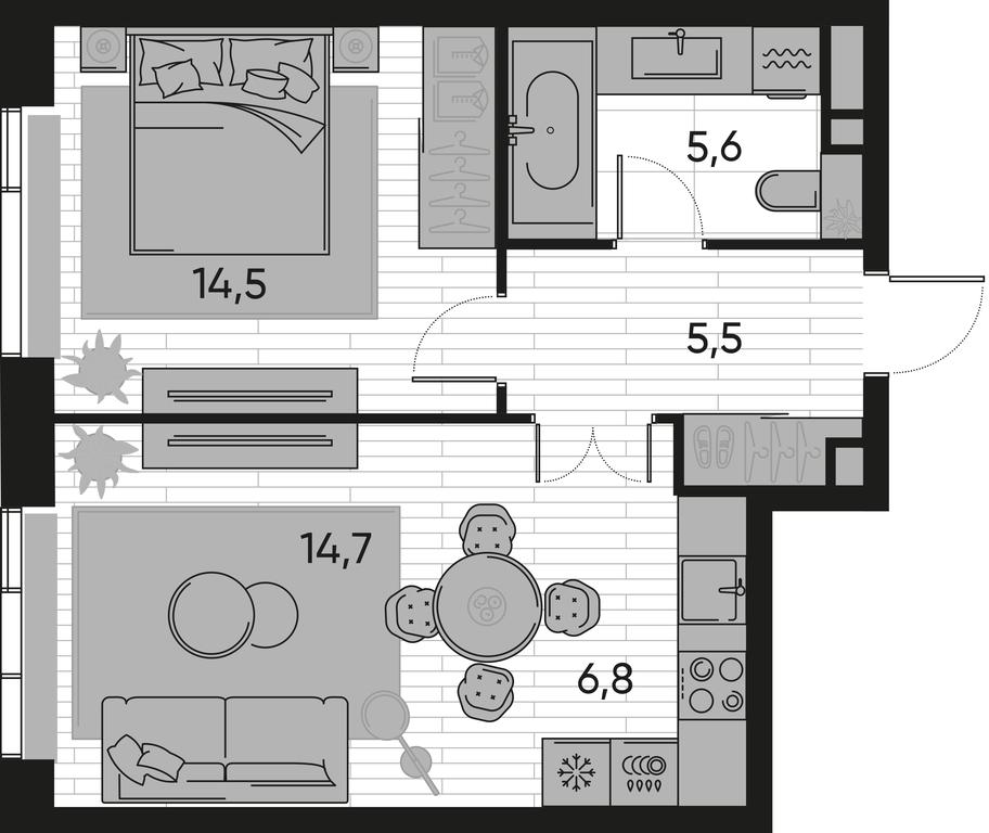 1-BD Apartment Sale, 47.1 sq. m. at Pride, Polkovaya Street, 1с27, Moscow, Russia #1