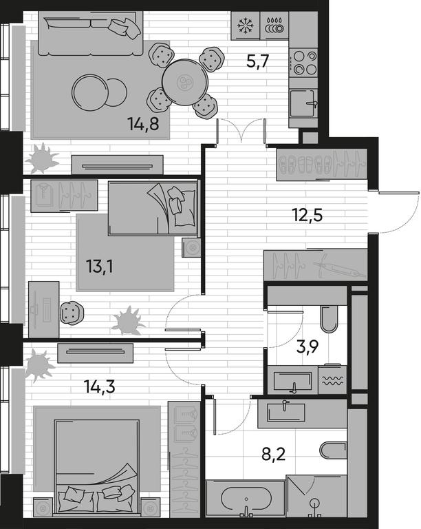 2-BD Apartment Sale, 72.5 sq. m. at Pride, Polkovaya Street, 1с27, Moscow, Russia #1
