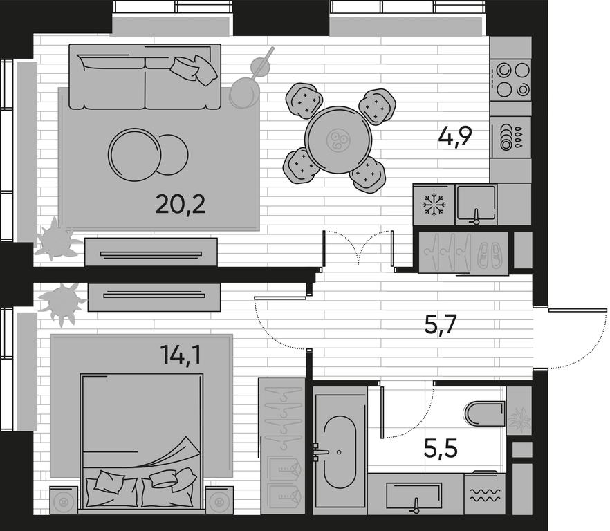 1-BD Apartment Sale, 50.4 sq. m. at Pride, Polkovaya Street, 1с27, Moscow, Russia #1