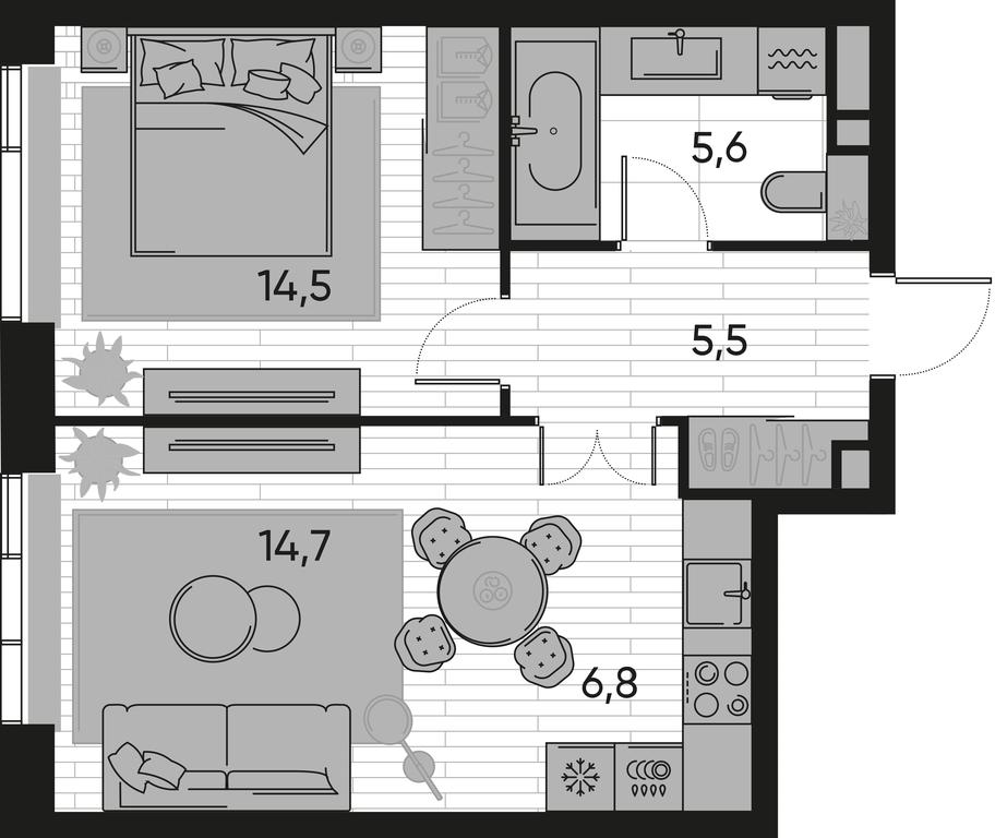 1-BD Apartment Sale, 47.2 sq. m. at Pride, Polkovaya Street, 1с27, Moscow, Russia #1